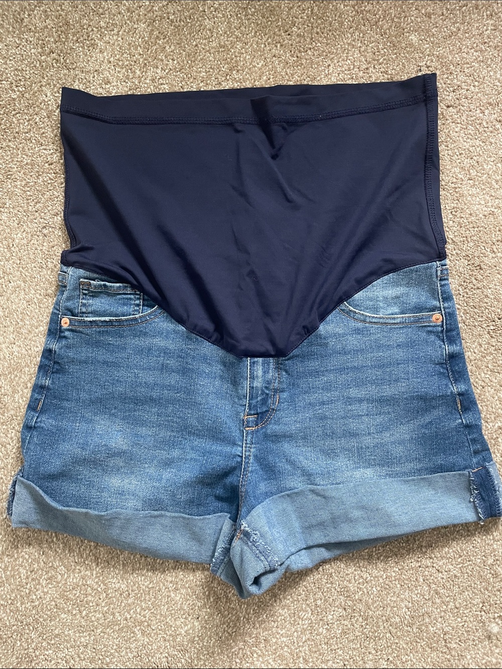 Pinkblush Navy Maternity Denim Shorts with Folded Hem
